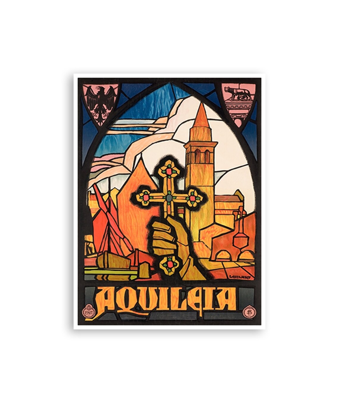 Aquileia Italy Vintage Stained Glass Cathedral Art Travel Poster