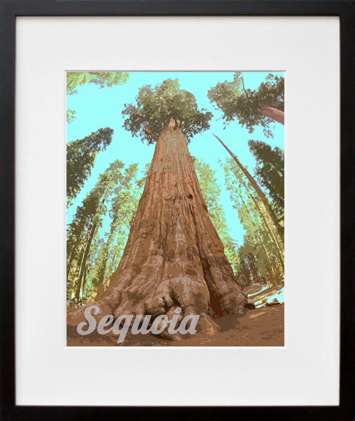 Sequoia Giant Redwood Forest National Park Style Vintage Poster