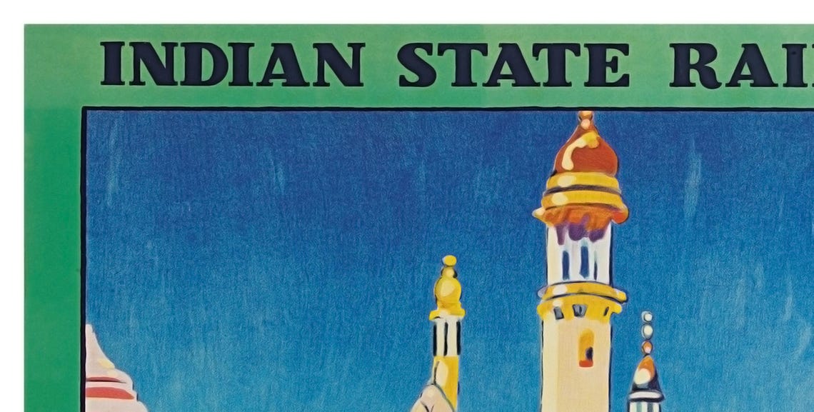 Indian State Railways Vintage Travel Poster Visit India Bazaar Art - Image 2