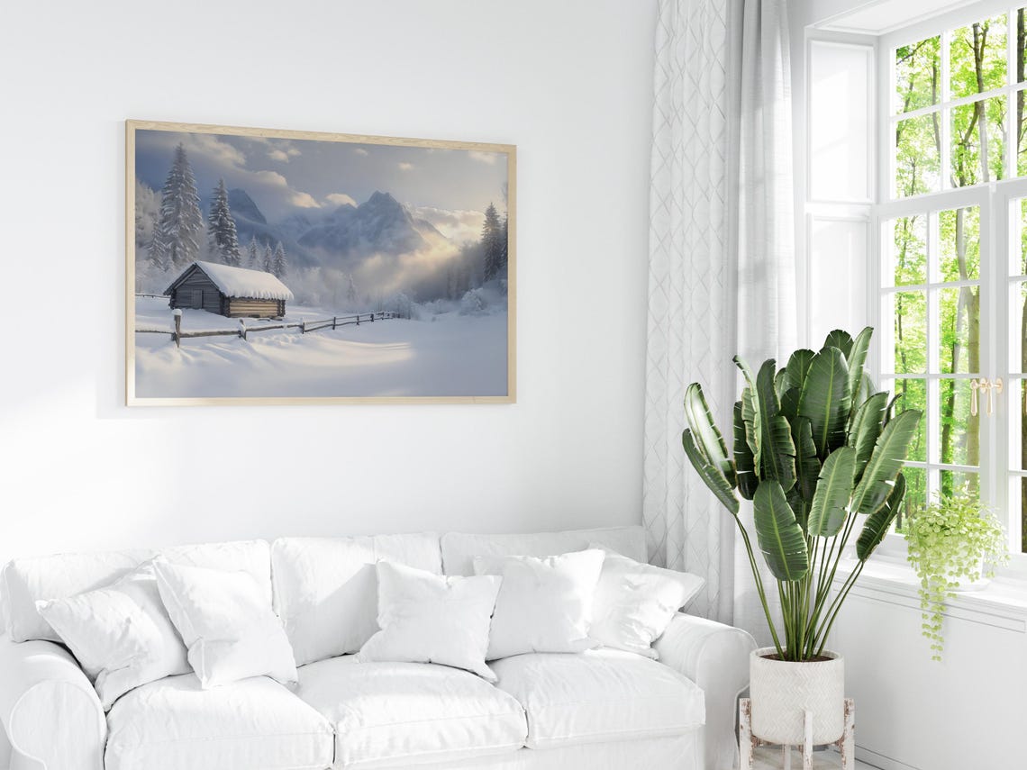 Rustic Log Cabin Buried In Deep Snow With Wooden Fence Poster - Image 2