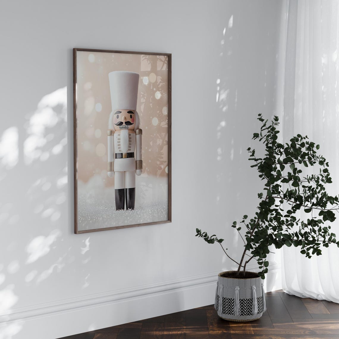 White Nutcracker Soldier Blush Pink Snowfall Christmas Poster - Image 4