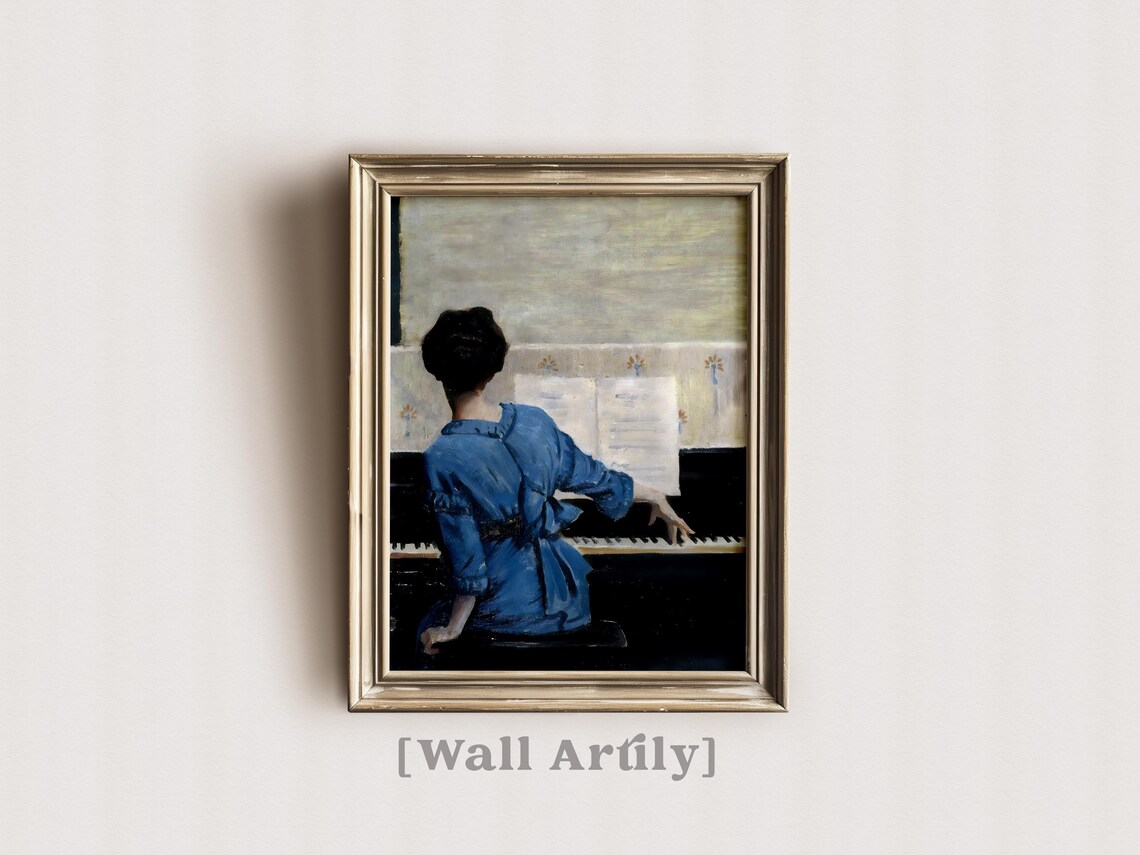 Woman Playing Piano Blue Dress Vintage Music Room Art Poster - Image 5