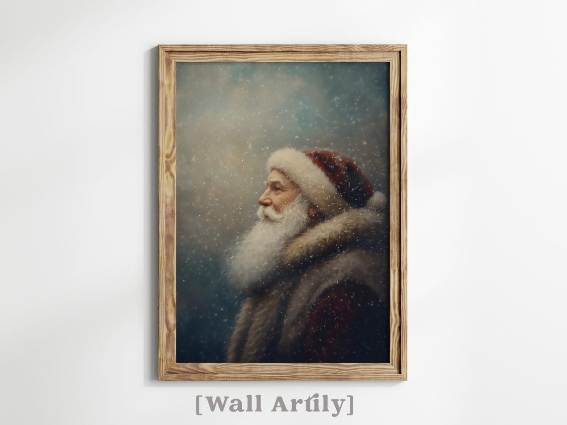 Santa Claus Profile Portrait In Falling Snow Painterly Poster - Image 7