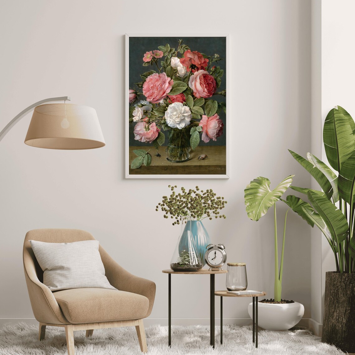 Antique Roses Glass Vase Old Master Floral Still Life Poster - Image 2