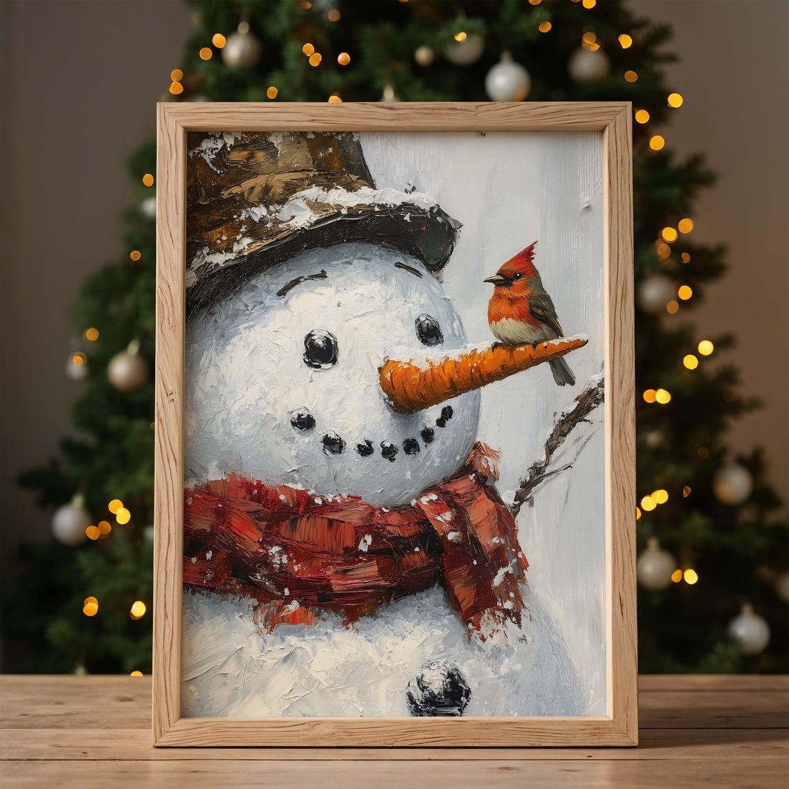 Smiling Snowman Face With Bird Perched On Carrot Nose Poster - Image 6