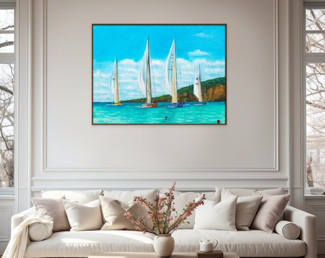 Sailboat Regatta Race Turquoise Sea Ocean Sailing Coastal Poster - Image 2