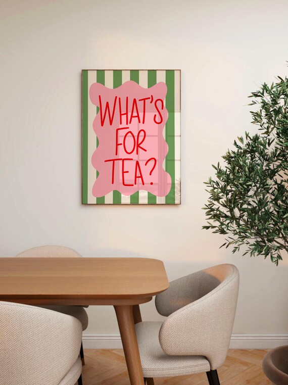 What Is For Tea Fun Pink Quote Retro Kitchen Decor Wall Poster