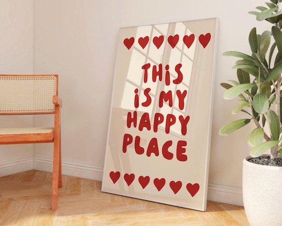 This Is My Happy Place Red Hearts Playful Typography Quote Poster