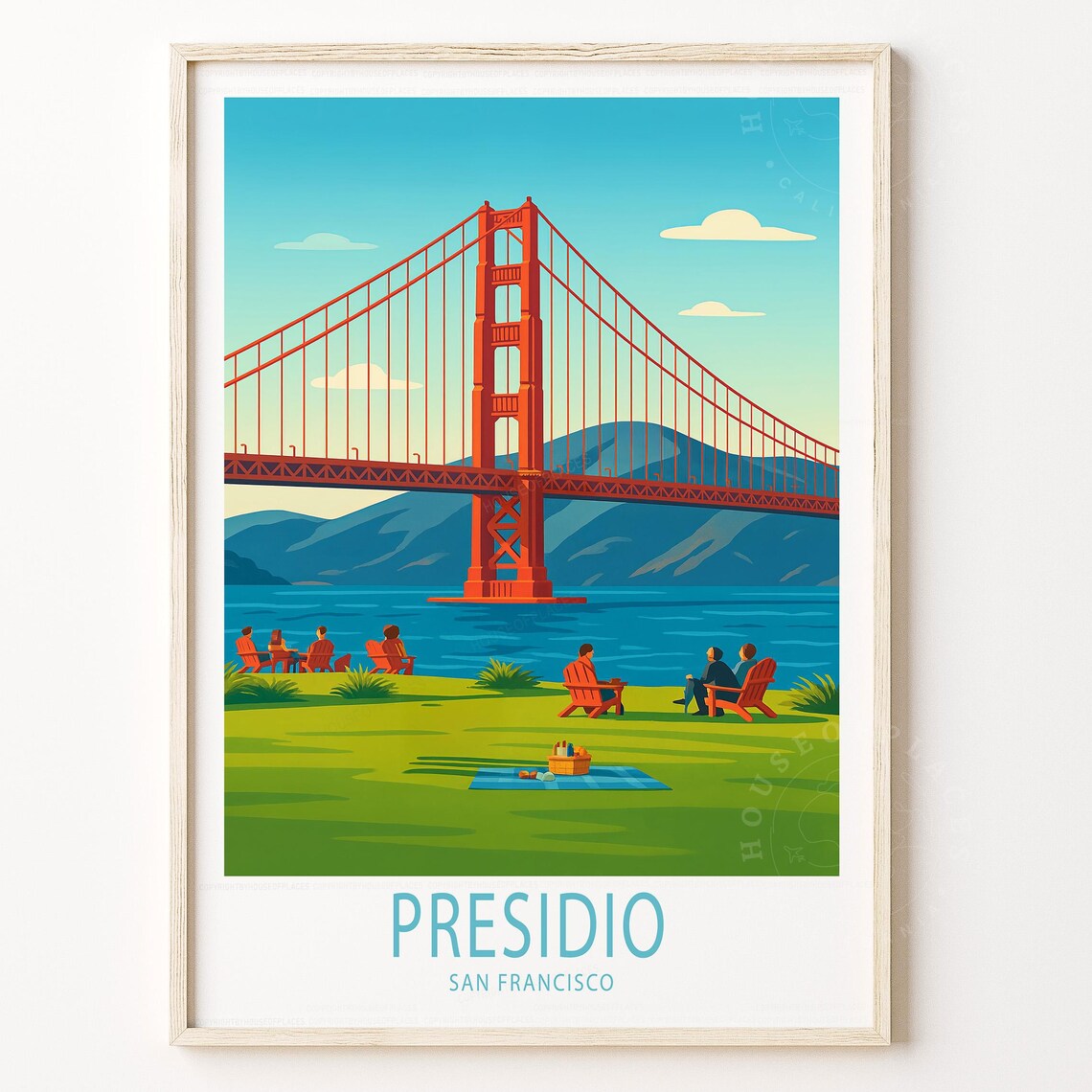 Presidio San Francisco Golden Gate Bridge Picnic Travel Poster