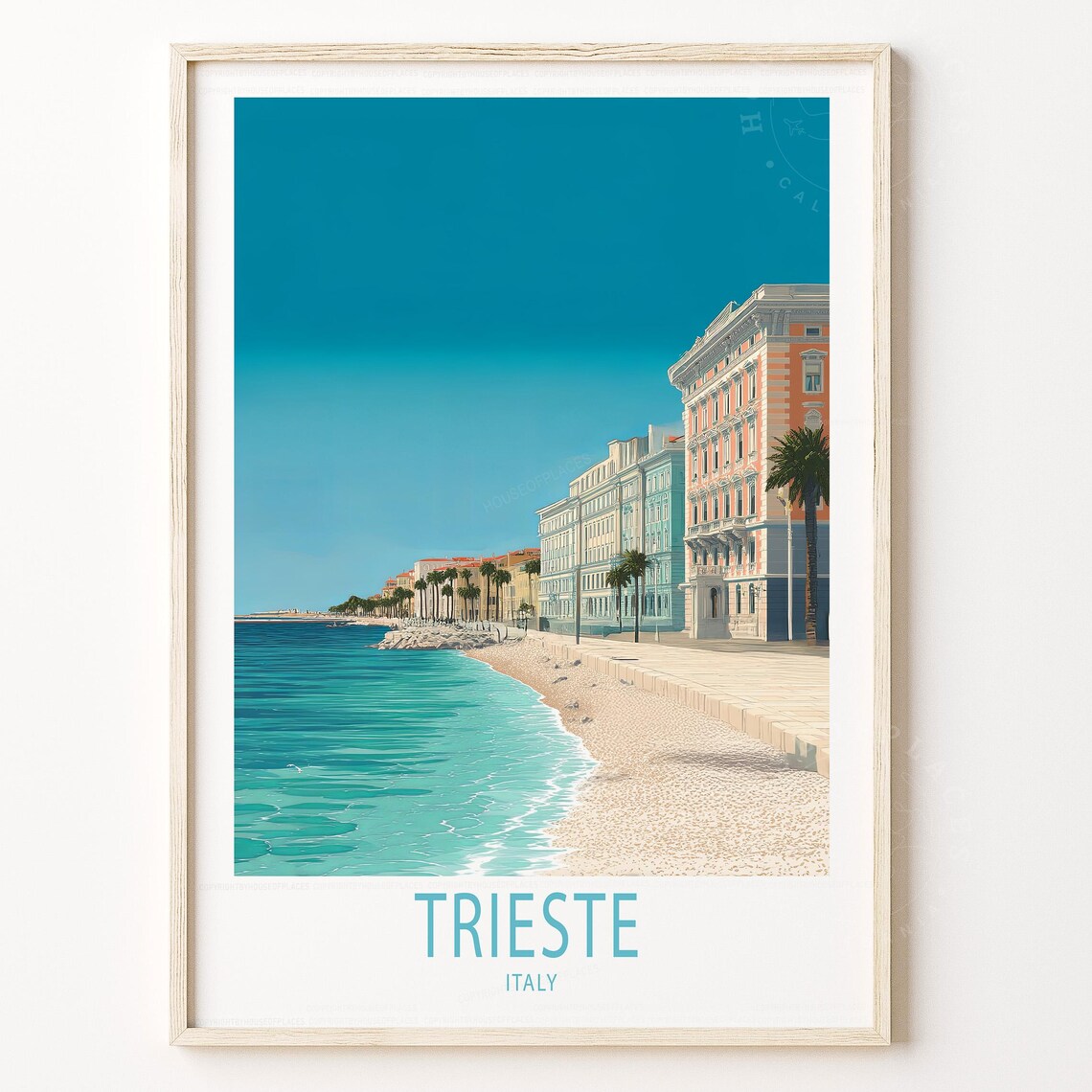 Trieste Italy Waterfront Promenade Pastel Palazzos Sea Travel Poster