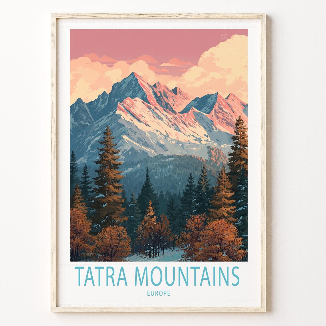 Tatra Mountains Europe Sunset Peak Snowy Forest Travel Poster