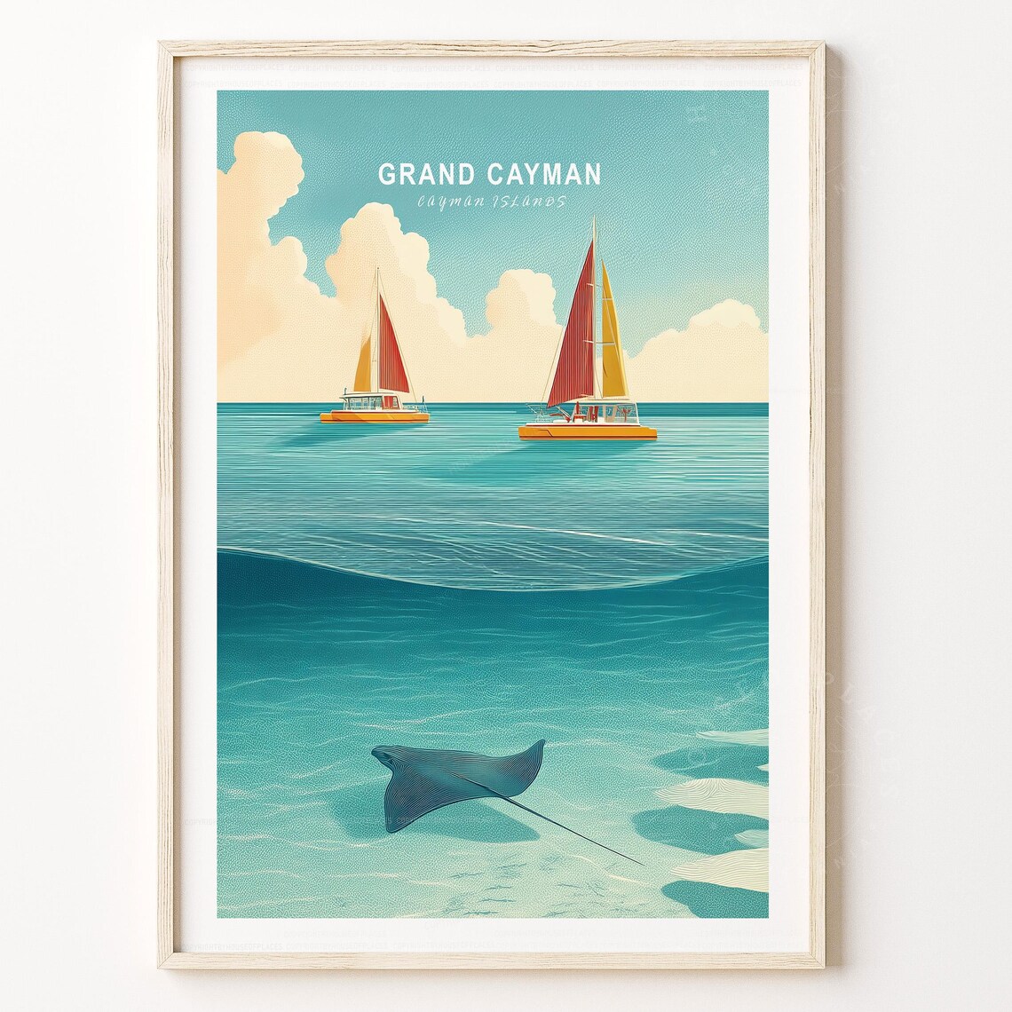 Grand Cayman Cayman Islands Sailboats Stingray Turquoise Sea Poster