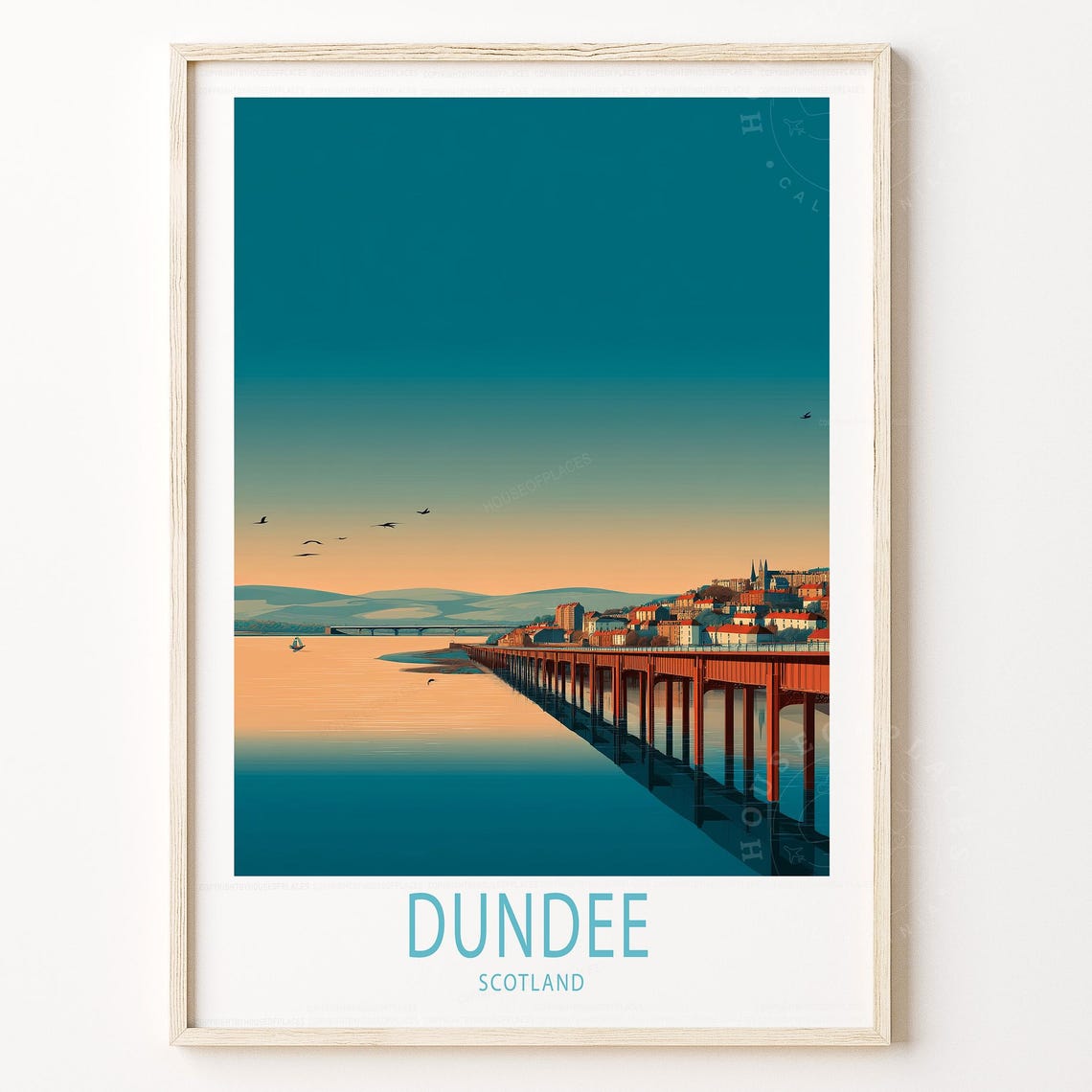 Dundee Scotland Sunset Bridge River Tay Waterfront Travel Poster