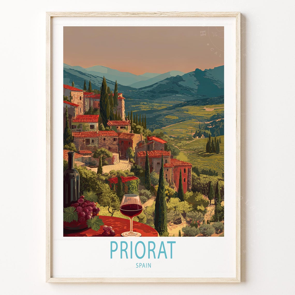 Priorat Spain Wine Region Village Vineyard Mountains Travel Poster