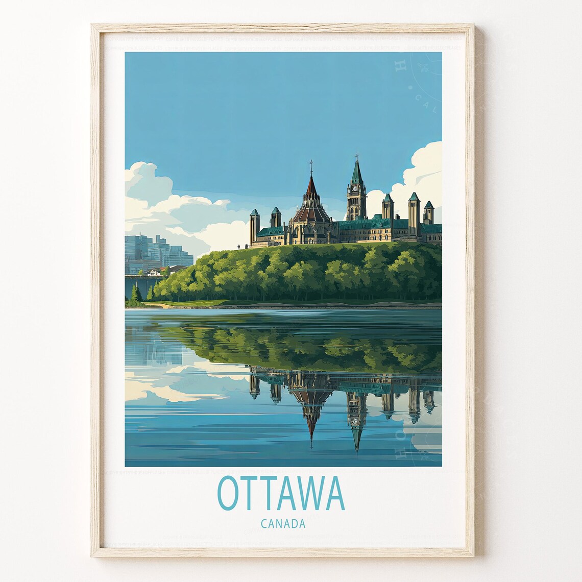 Ottawa Canada Parliament Hill River Reflection Travel Poster
