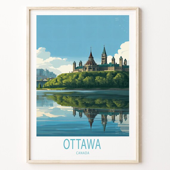 Ottawa Canada Parliament Hill River Reflection Travel Poster