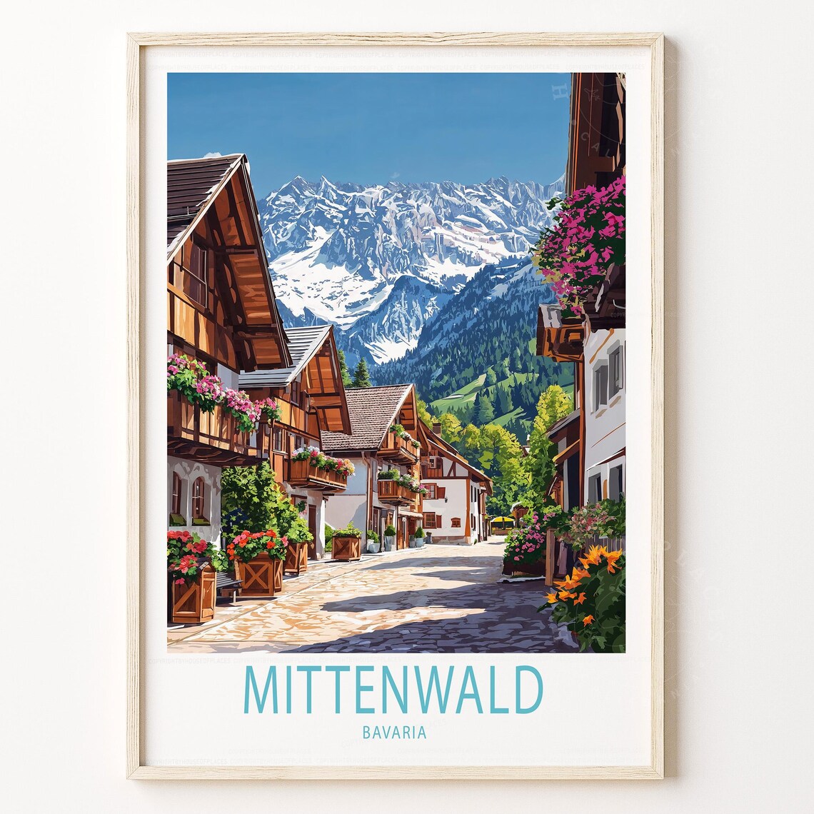 Mittenwald Bavaria Alpine Village Street Snowy Mountain Travel Poster