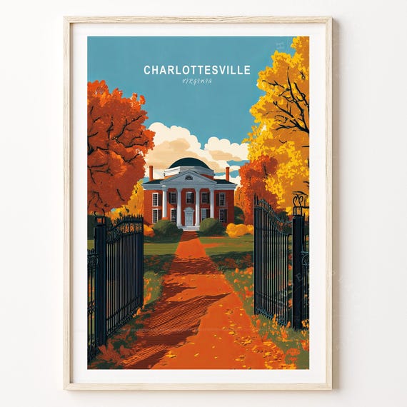 Charlottesville Virginia Fall Foliage Travel Poster Autumn Estate Gates