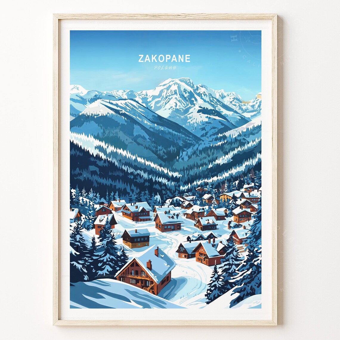 Zakopane Poland Ski Resort Village Mountain Panorama Travel Poster