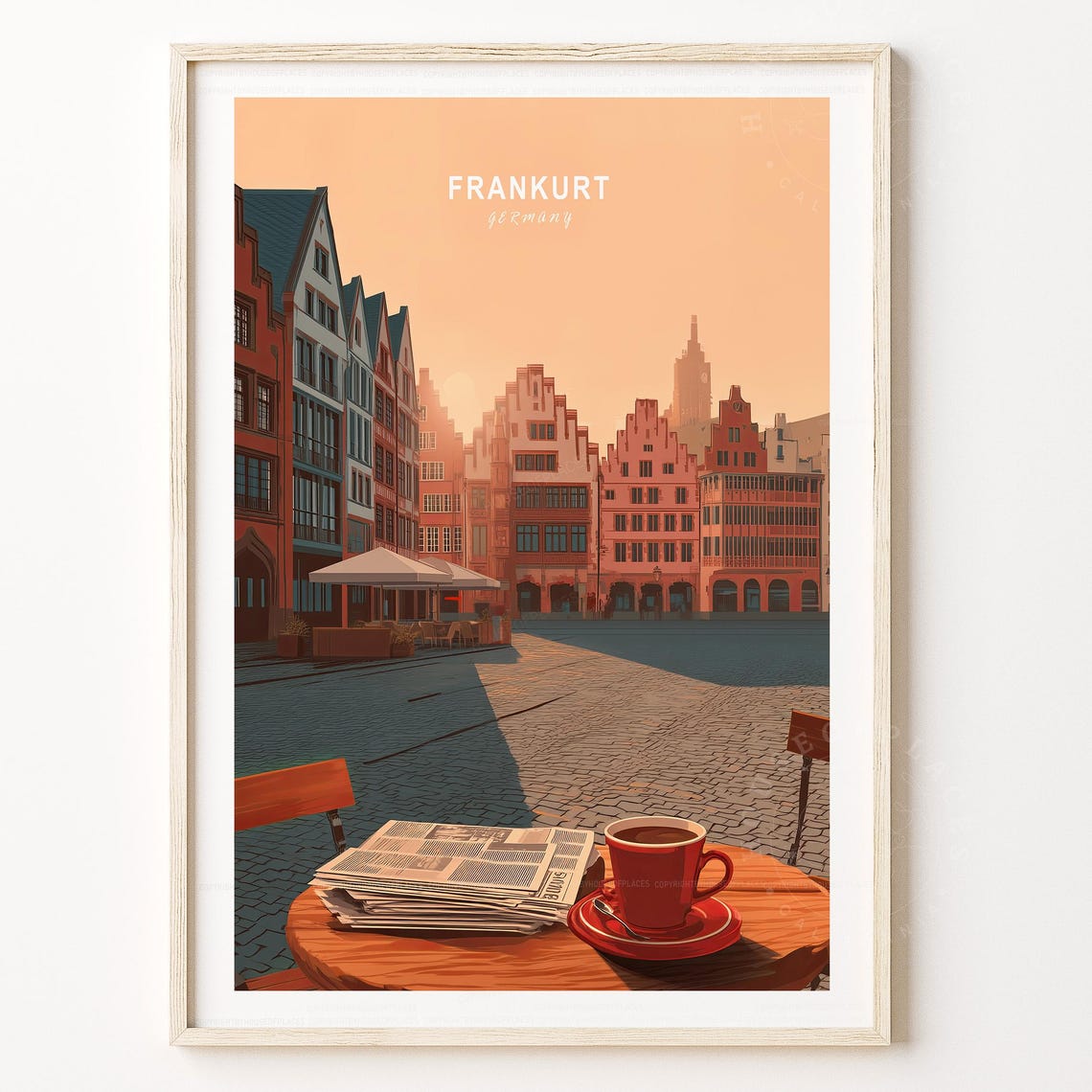 Frankurt Germany Old Town Square Coffee Vintage European Poster
