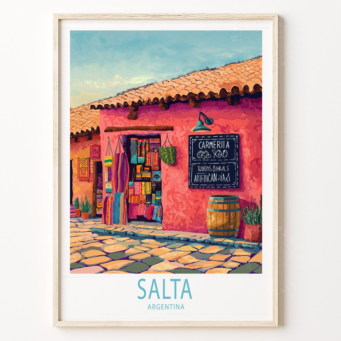 Salta Argentina Colonial Market Street Colorful Travel Poster
