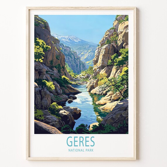 Geres National Park Mountain Gorge River Sunset Retro Travel Poster