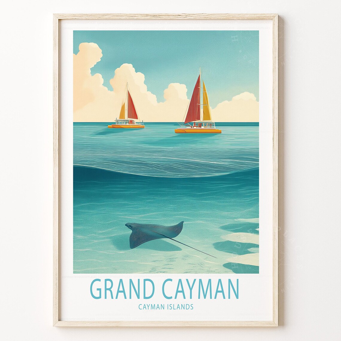 Grand Cayman Islands Travel Poster, Island Wall Art Print