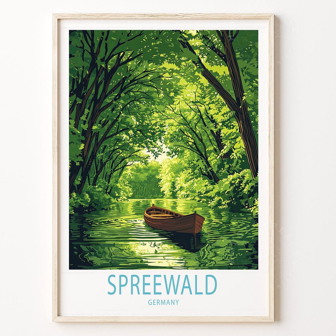 Spreewald Germany Green Canal Wooden Boat Serene Forest Poster