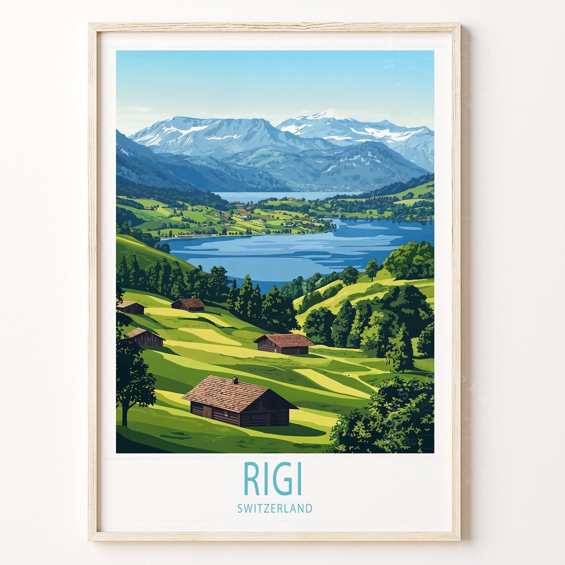 Rigi Switzerland Alpine Lake Chalets Summer Mountain Travel Poster