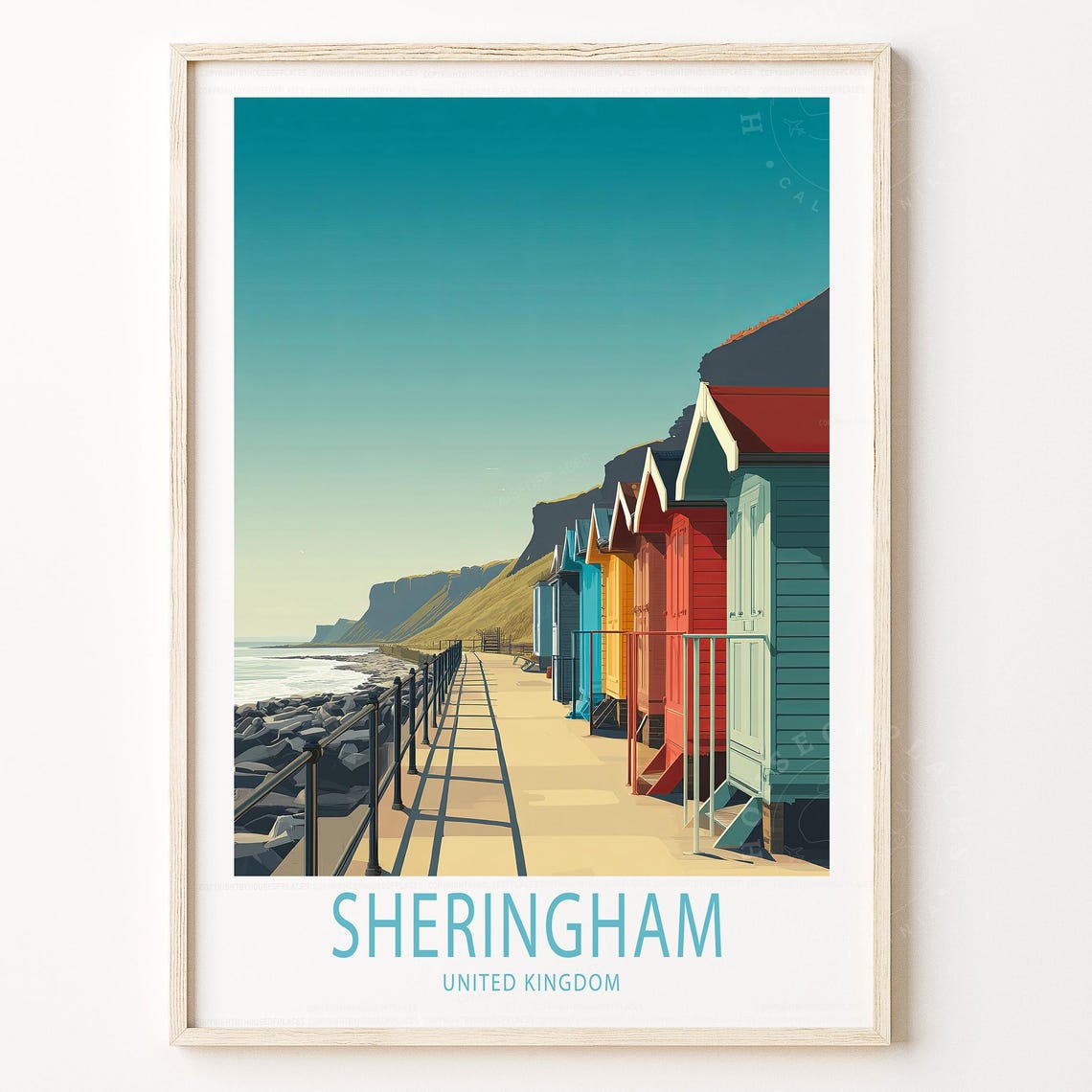 Sheringham Beach Huts Promenade Travel Poster United Kingdom Coast