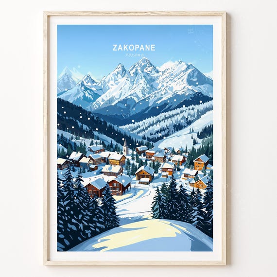 Zakopane Poland Skiing Print Wall Art Winter Poster Home Decor Gifts Minimalist Travel