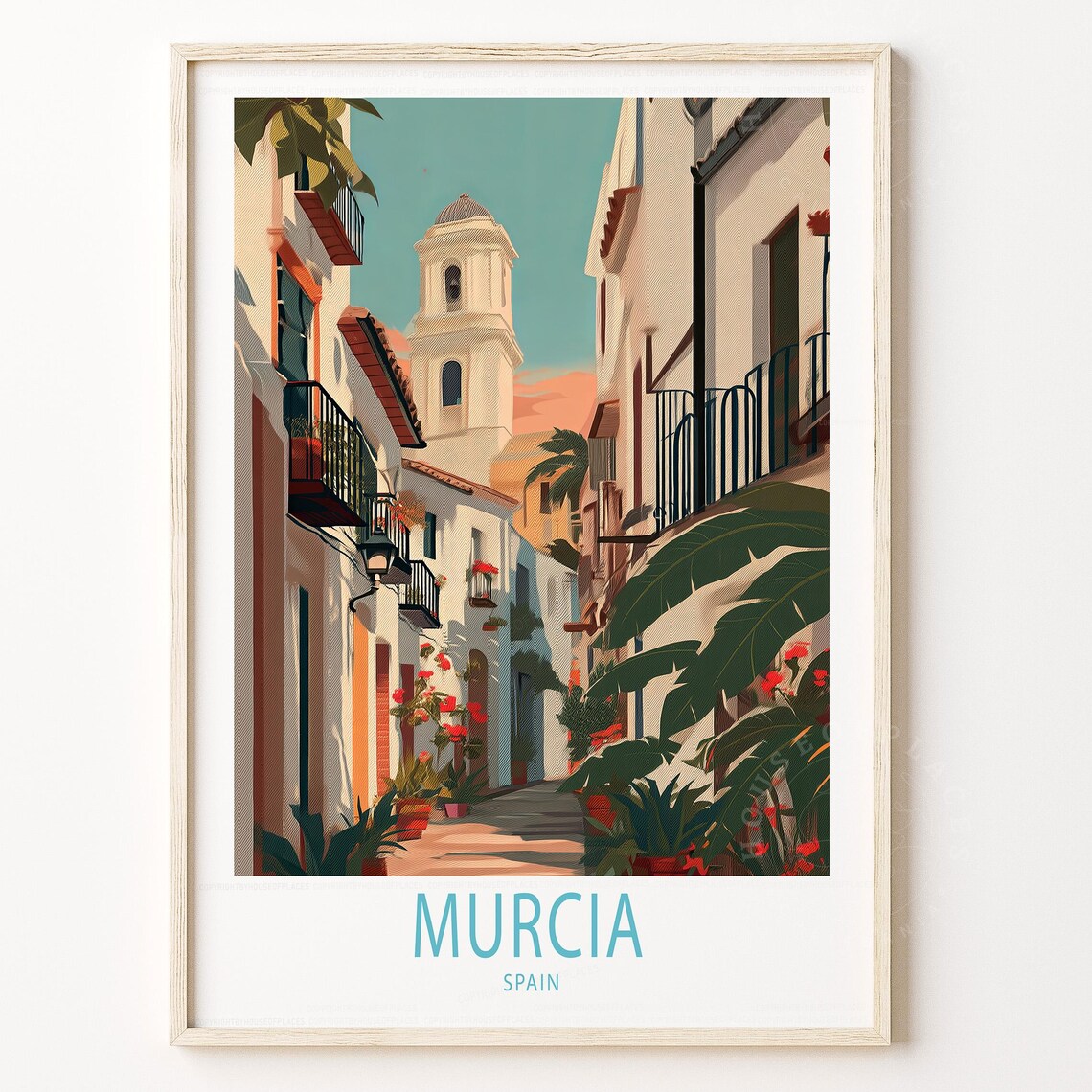 Murcia Spain Vintage Travel Street Whitewashed Town Alley Poster