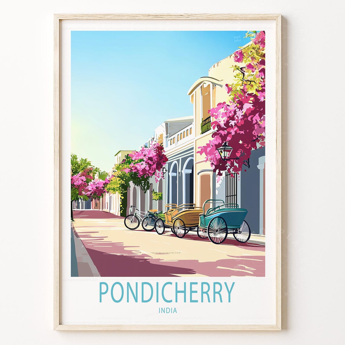 Pondicherry India French Quarter Rickshaw Street Travel Poster