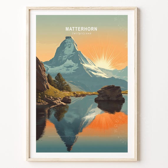 Matterhorn Switzerland Alpine Sunrise Lake Mirror Reflection Poster