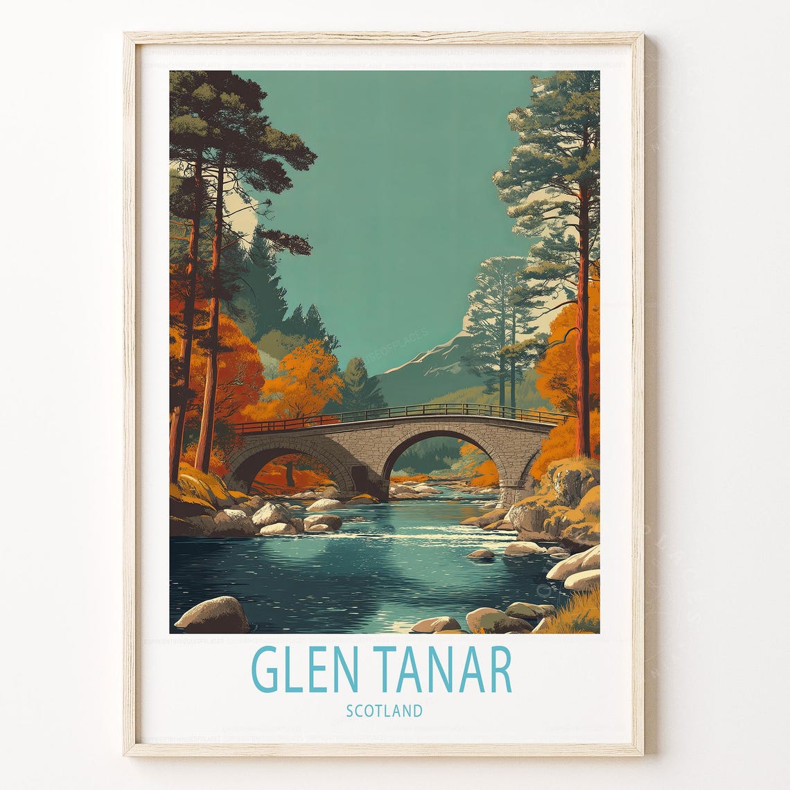 Glen Tanar Scotland Stone Bridge Autumn Forest Travel Art Poster