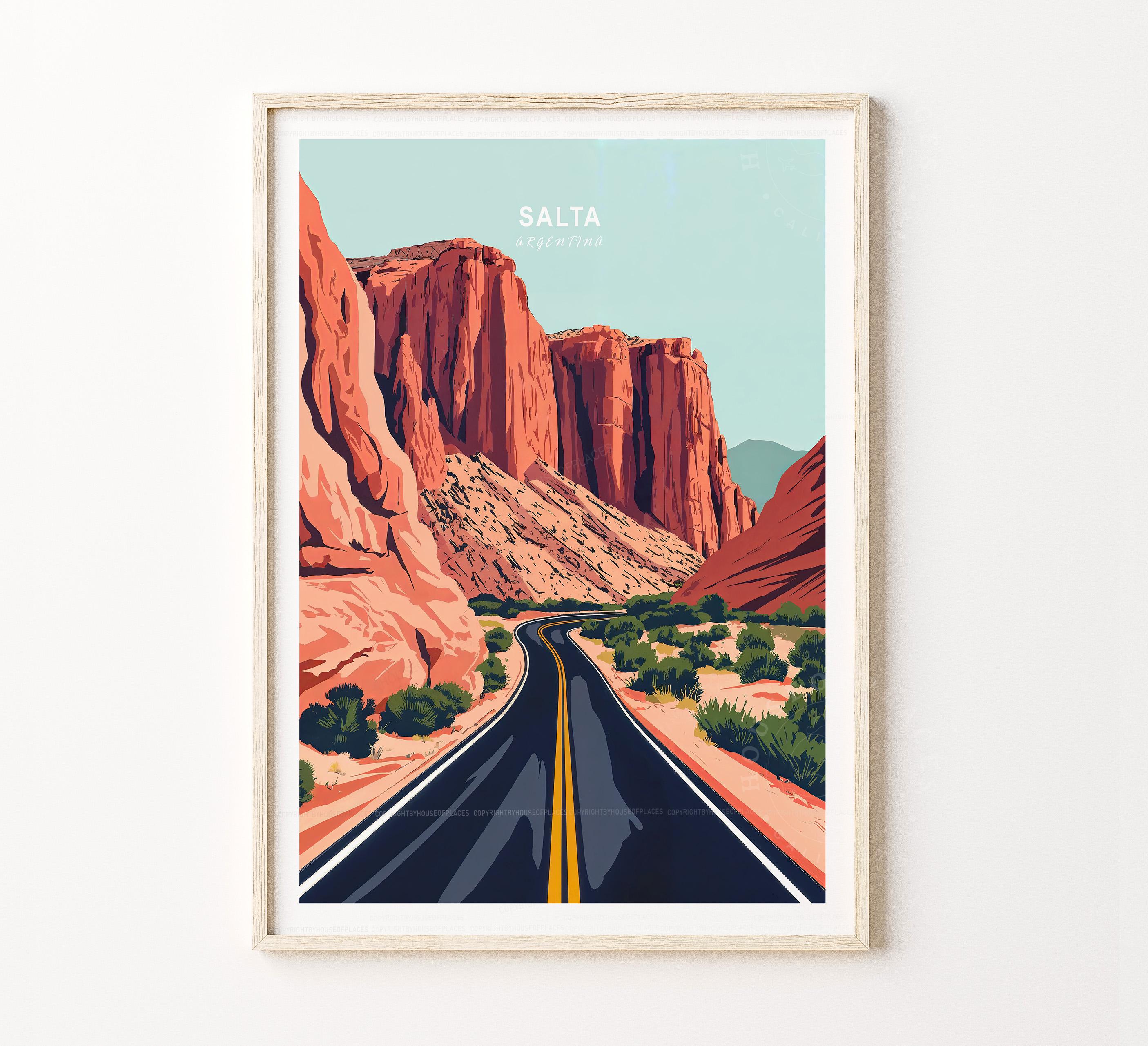 Salta Argentina Red Canyon Scenic Desert Highway Minimalist Travel Poster