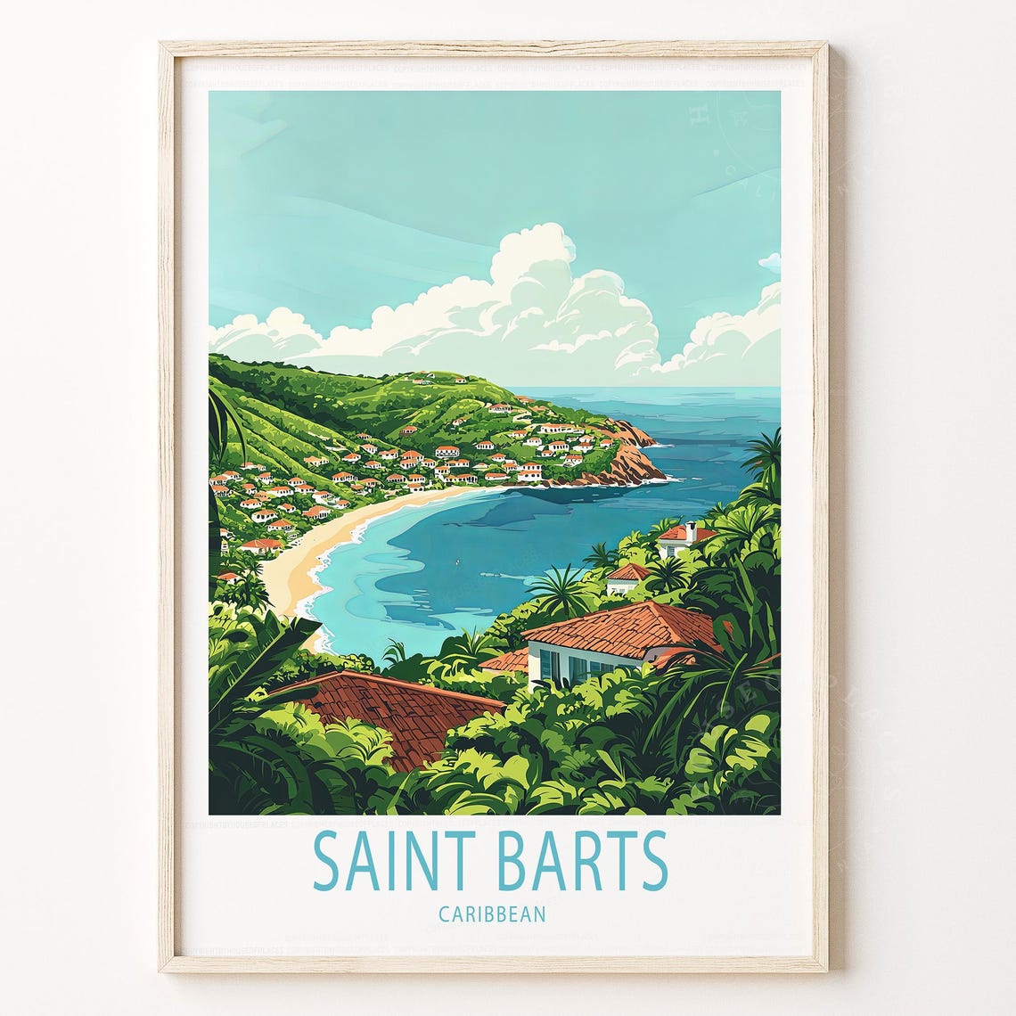 Saint Barts Caribbean Tropical Bay Beach Scenery Travel Poster