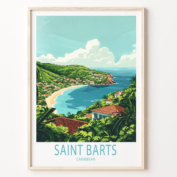 Saint Barts Caribbean Tropical Bay Beach Scenery Travel Poster