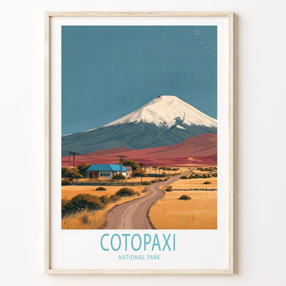 Cotopaxi National Park Ecuador Volcano Golden Plains Travel Poster Wall Decor