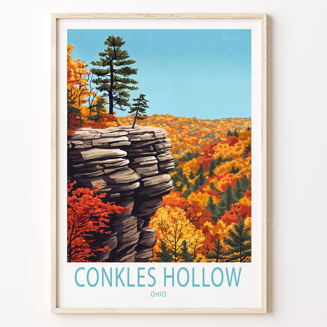 Conkles Hollow Ohio Fall Foliage Cliffs Retro National Park Poster