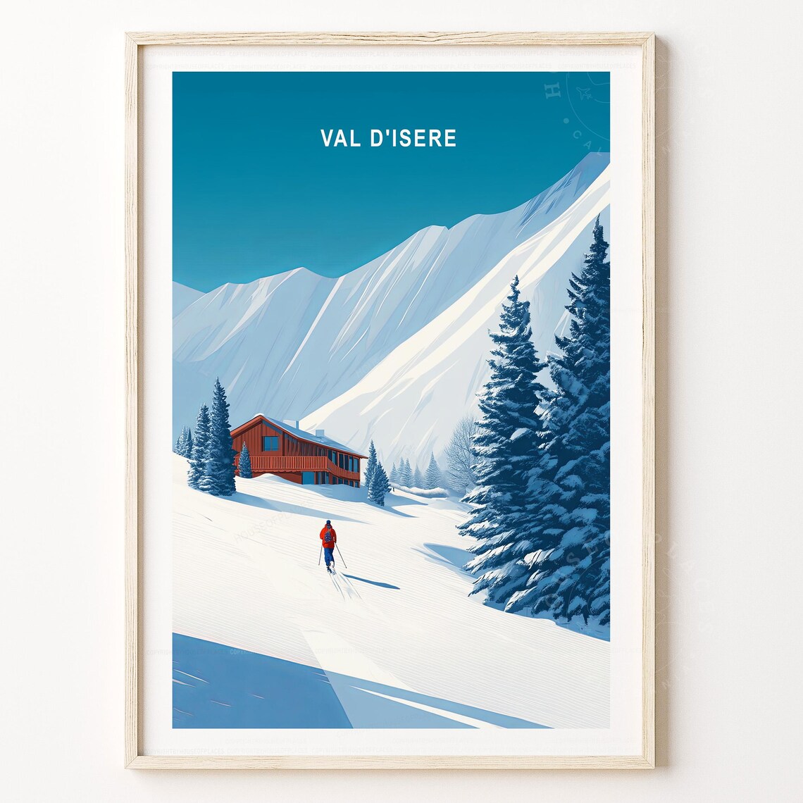 Val d'Isere France Snowy Mountain Peak Skier Pine Forest Travel Poster
