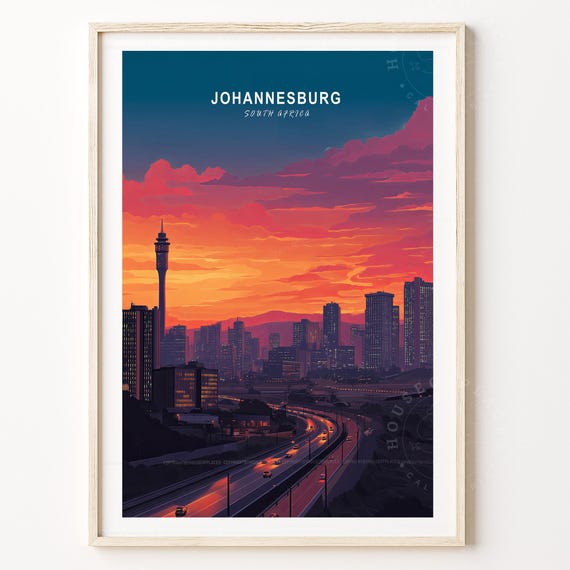 Johannesburg South Africa Sunset Highway Skyline Night Poster