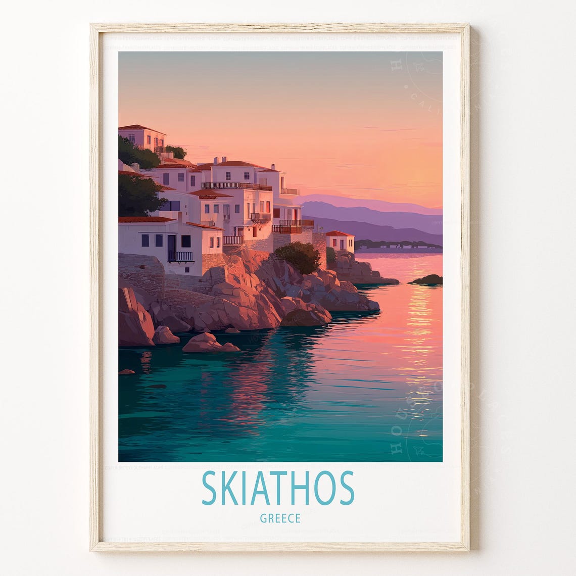 Skiathos Greece Island Sunset Seaside Scene Aegean Travel Poster
