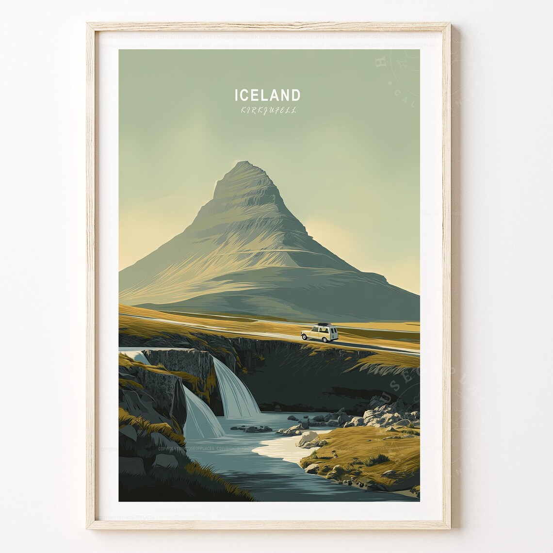 Iceland Kirkjufell Peak Falls Vintage Adventure Travel Poster