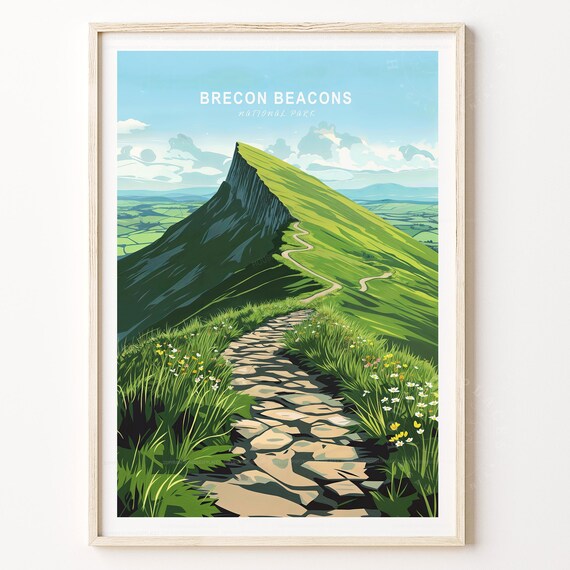 Brecon Beacons National Park Mountain Trail Stone Path Scenic Travel Poster