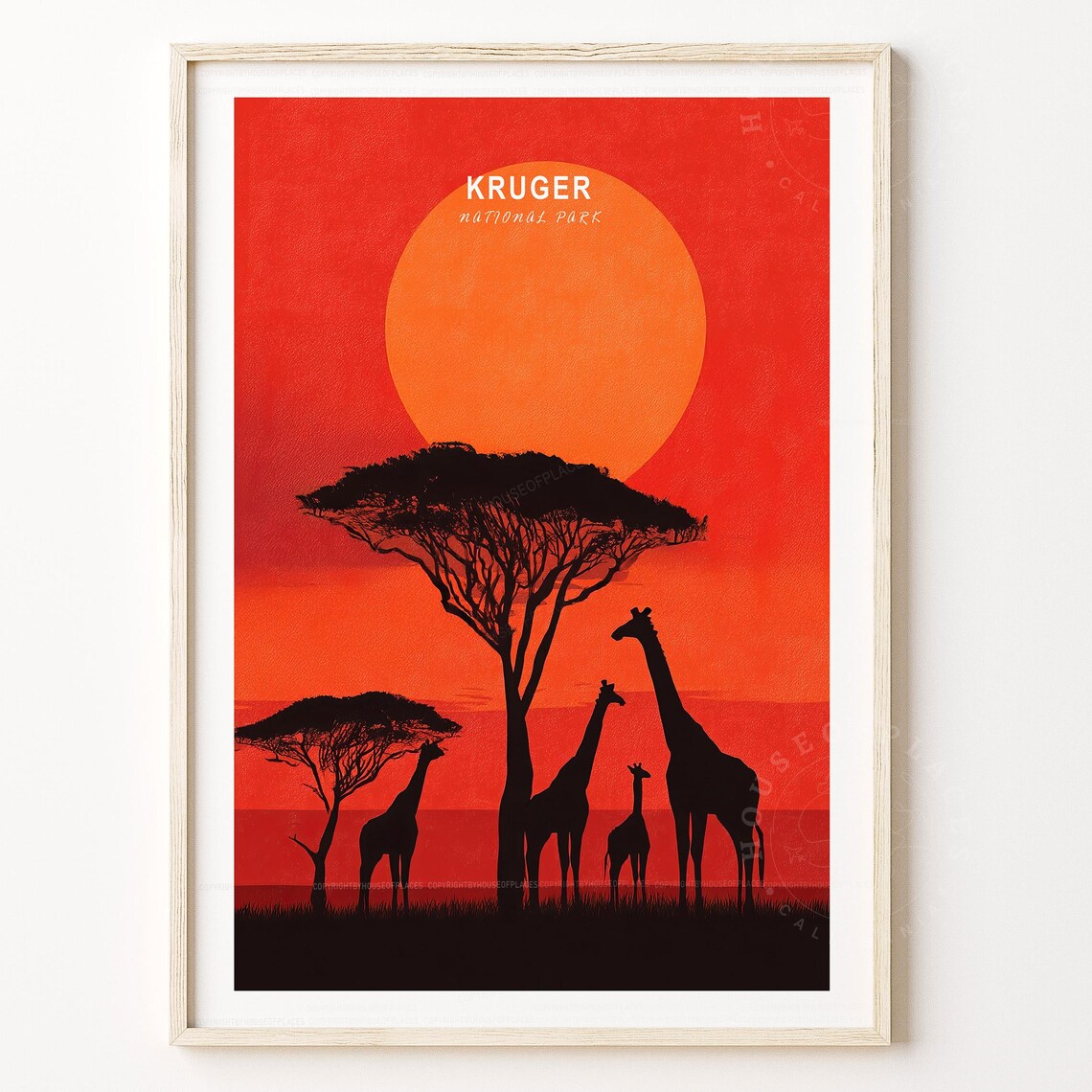 Kruger National Park Giraffe Sunset Minimalist Safari Travel Art Poster