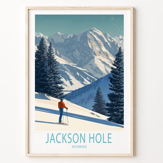 Jackson Hole Wyoming Wall Art Print Ski Poster Winter Personalised Travel Gifts Home Decor