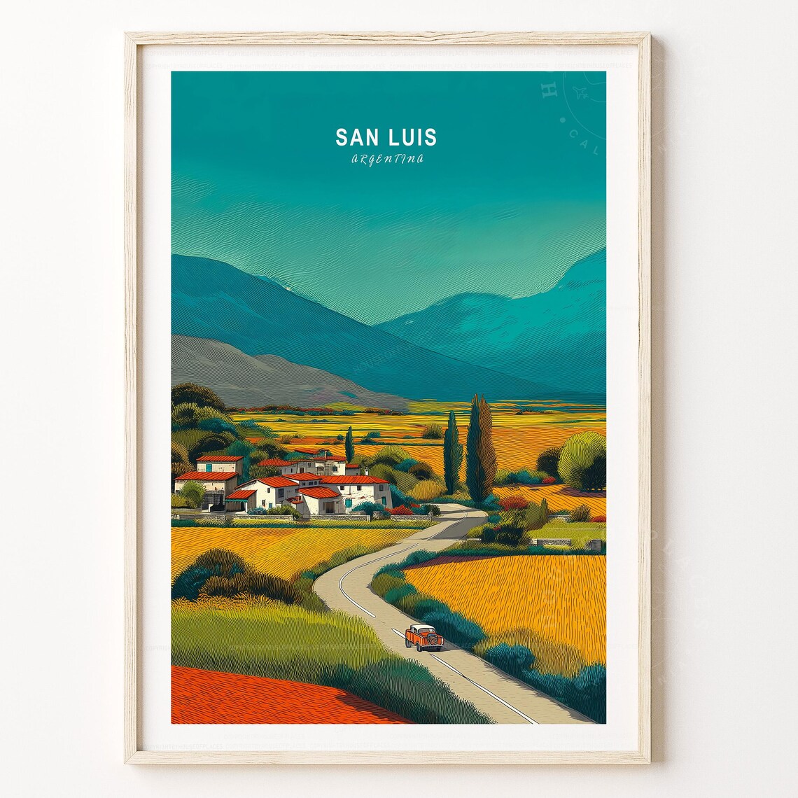 San Luis Argentina Countryside Road Farm Village Retro Travel Poster