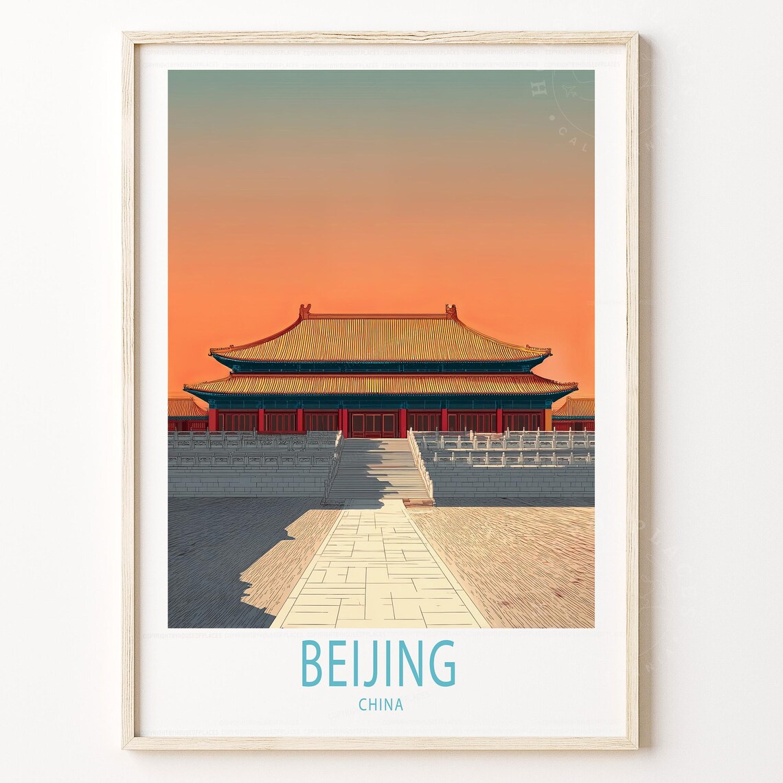 Beijing Forbidden City Palace Travel Poster China Sunset Architecture