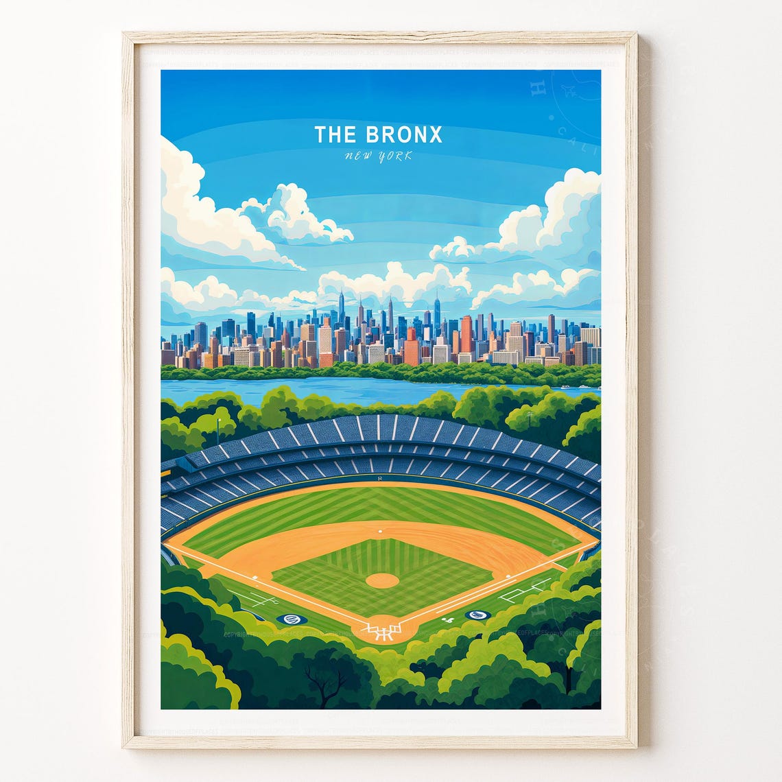 The Bronx New York Baseball Stadium Skyline Illustrated Sports Poster